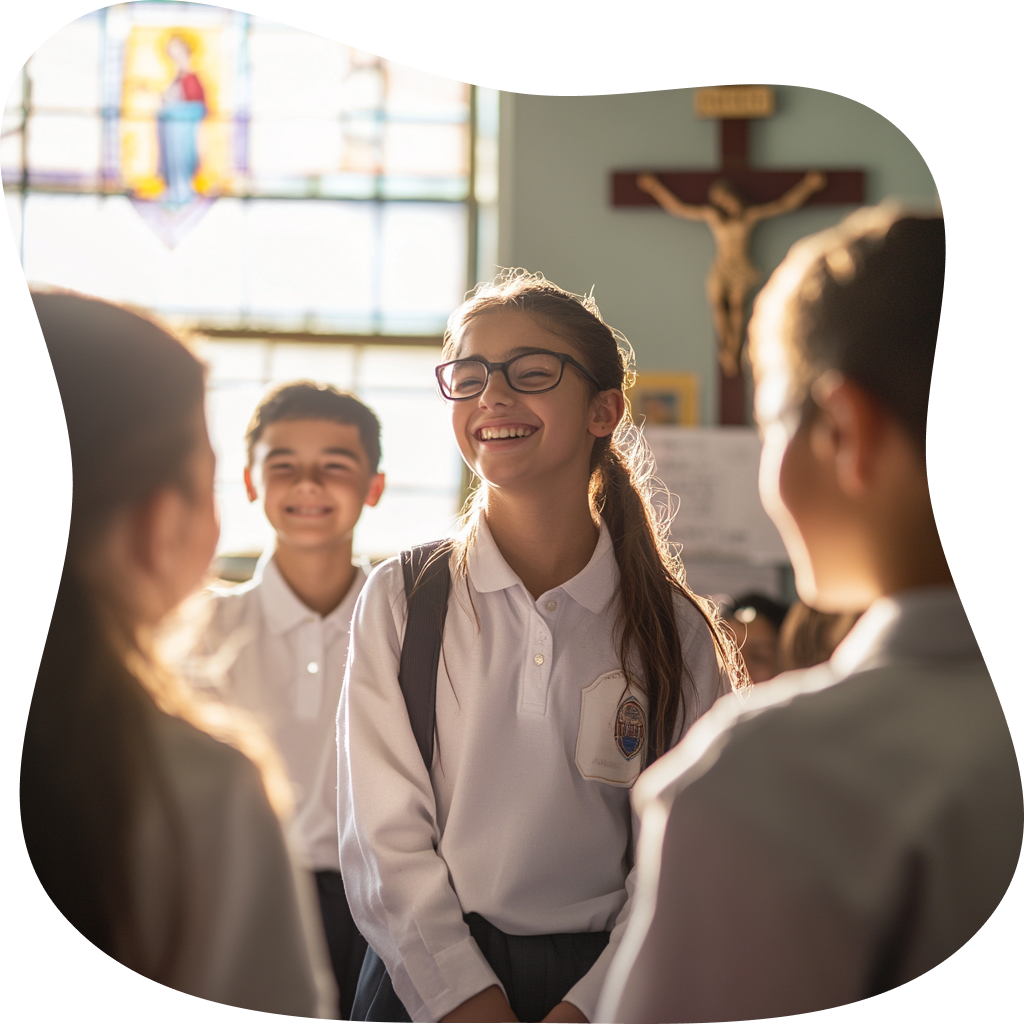 Children gathered in a Catholic school chapel